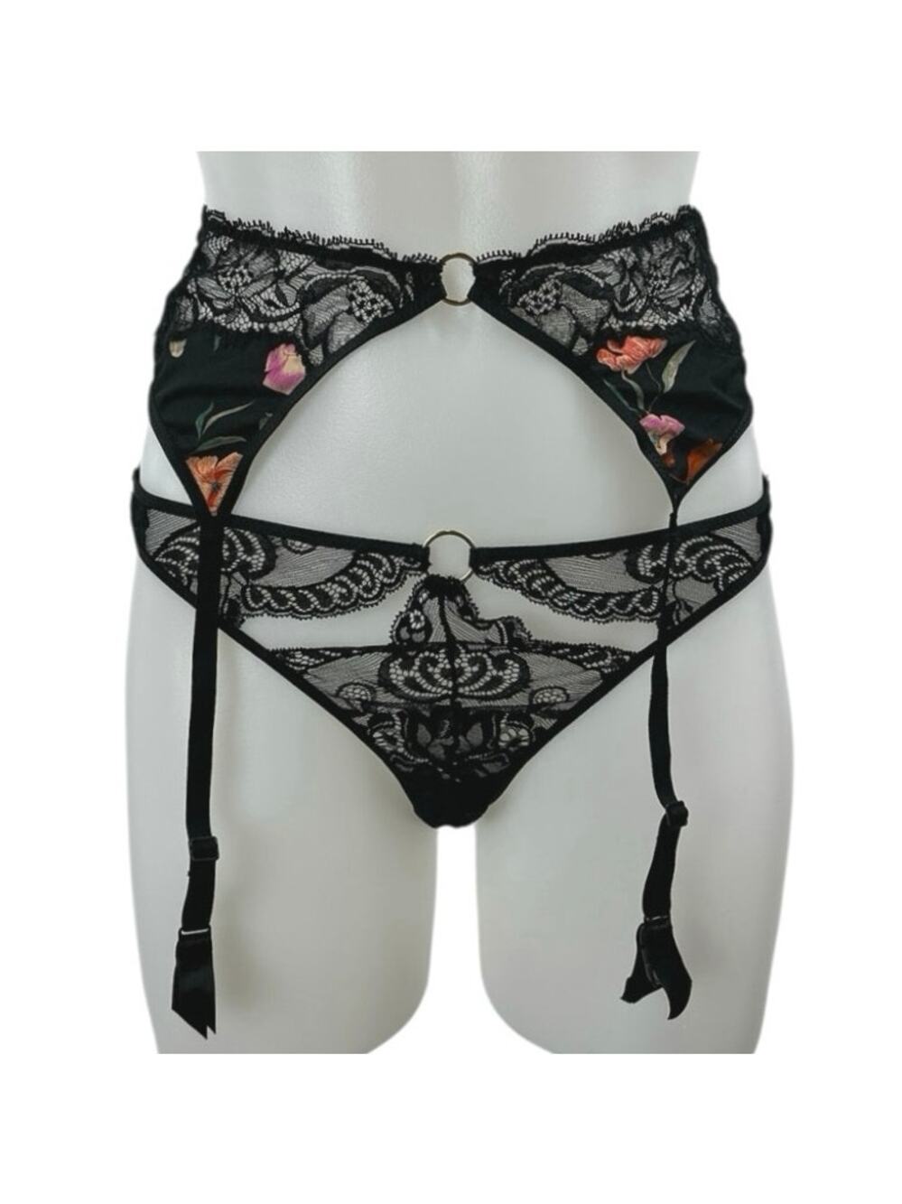 Aubade Women's Black Lace Sheer Corset Garter Belt Waist Cincher Lingerie Size S
